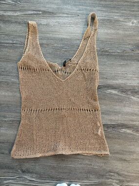 Light Brown Knit V-Neck Tank Top